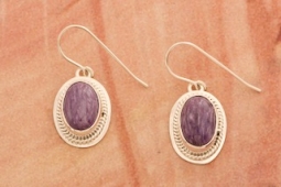 Genuine Charoite Sterling Silver Native American Earrings